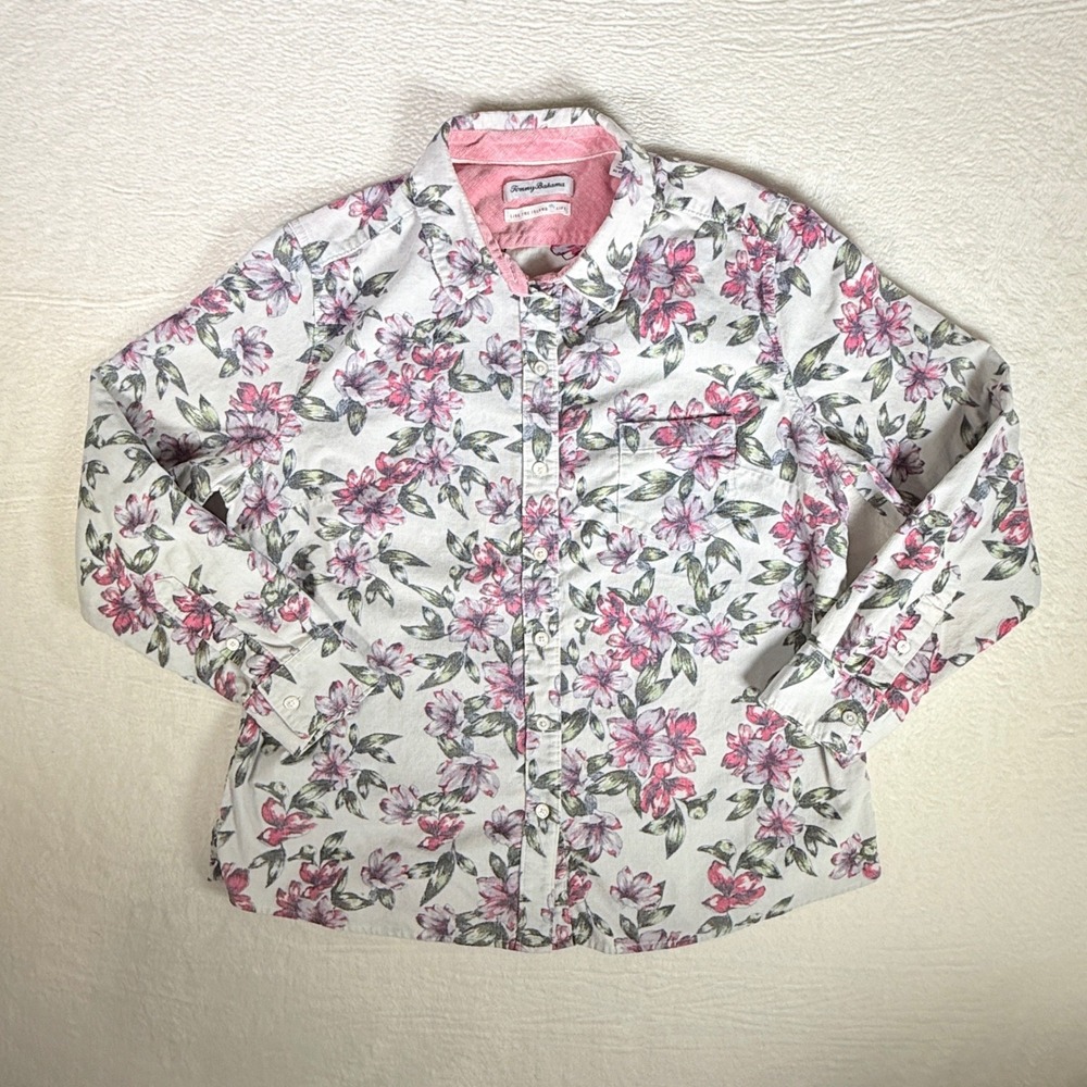 Tommy Bahama Womens Floral Print Button Down Shirt Long Sleeve‎ Casual Cotton L